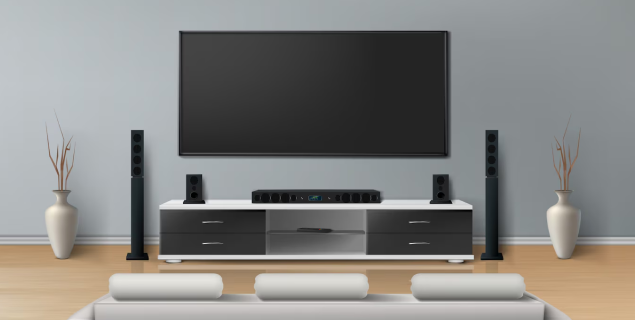 Tv with subwoofers and audio surround audio speakers
