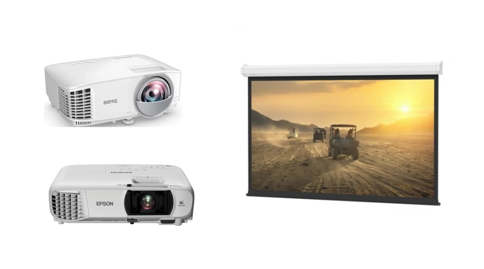 Interactive projectors and classroom projection screen with high-definition visuals for immersive teaching