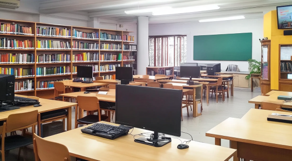 A library eqipped with latest audiovisual equipments