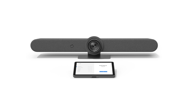 Video bar displayed at the center with a tab for extra controls