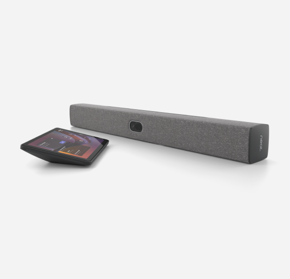 Microsoft Teams-certified all-in-one video conferencing device with integrated touch panel and soundbar, ideal for UAE hybrid meeting rooms