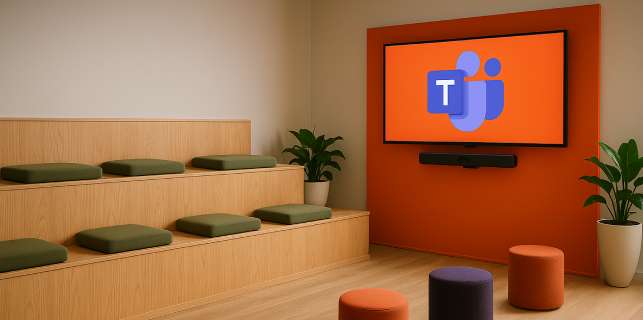 Teams Room deployment with large display and far-field microphone array for auditoriums and townhalls in UAE enterprises