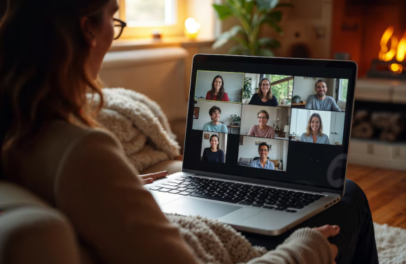 Person joining a Microsoft Teams Phone video call from a remote location using a laptop, enabled by Oxford Integration’s UAE solutions
