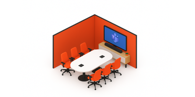 Teams-certified small meeting room setup with dual seats and smart display for 4 to 8 participants in UAE workspaces
