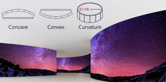 Bendable video wall display with flexible LED panels for curved and creative installations