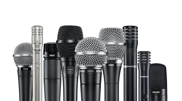 Collection of professional Shure microphones ideal for speeches announcements and live performances in arenas