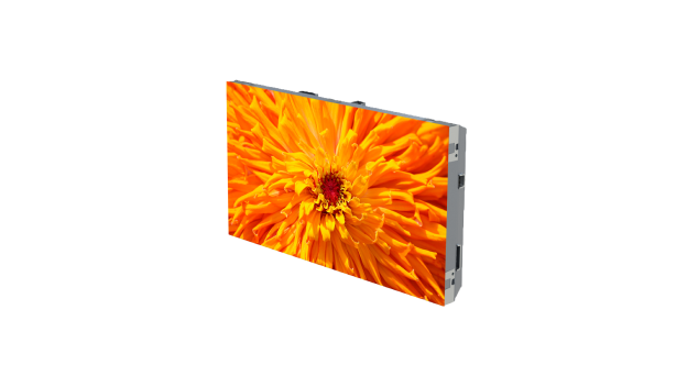 High resolution LED display panel showing vibrant flower image used for auditorium visual experiences
