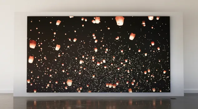 Large LED video wall display with ambient lighting for modern commercial and corporate spaces