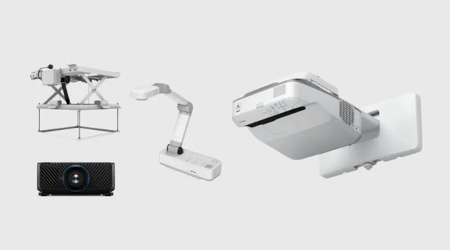 Professional projector system with ceiling mount and branded projection equipment for business and education