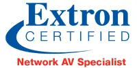 Extron network AV specialist certification logo demonstrating Oxford Integration expertise in networked audiovisual system design and deployment