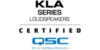 QSC KLA series certification logo showing Oxford Integration qualification in QSC loudspeaker system setup and optimization