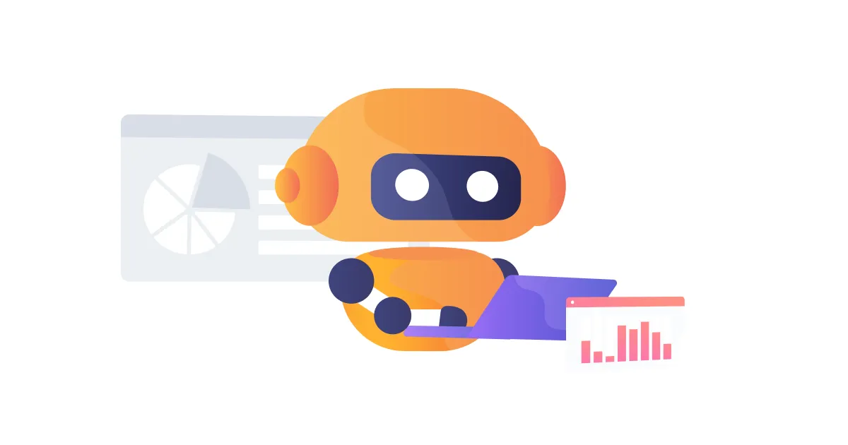 This illustration represents a AI agent using a laptop and running a meeting