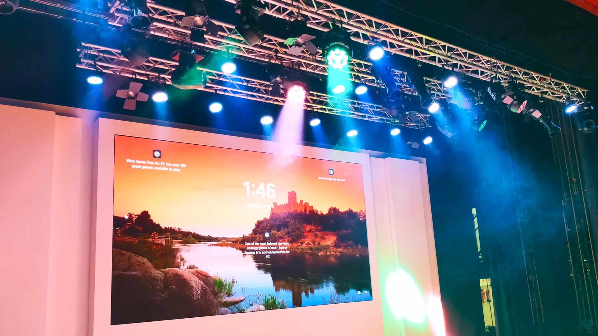 Al Ain Municipality auditorium featuring advanced stage lighting truss system and projection display designed and installed by Oxford Integration