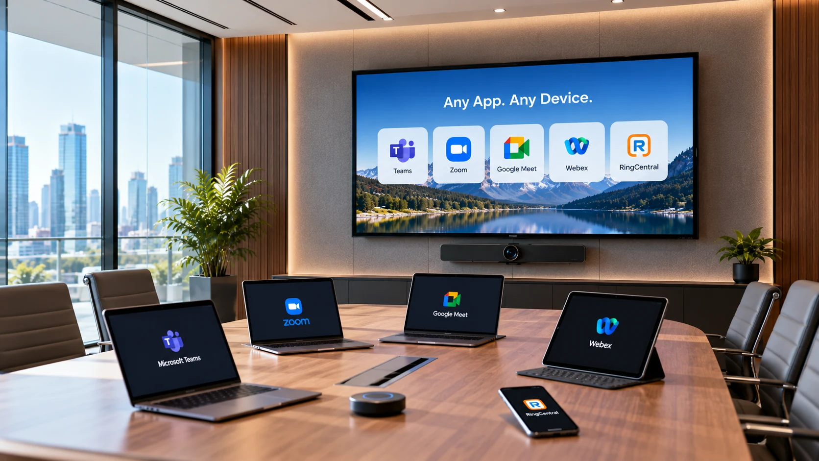BYOD meeting room supporting multiple video conferencing apps and personal devices